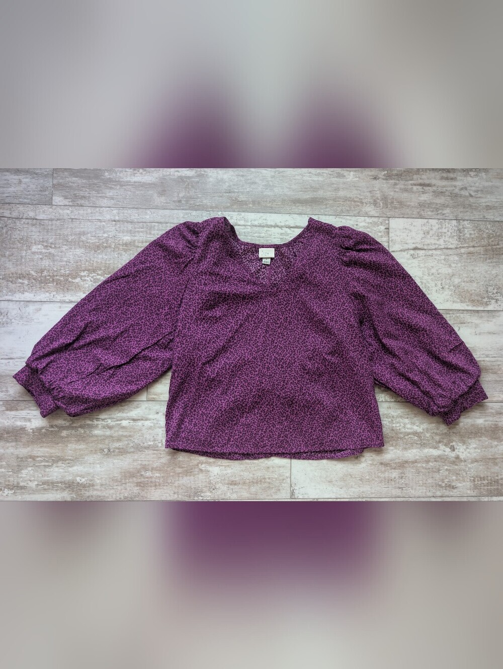 a new day Purple Leopard-Print V-Neck Blouse